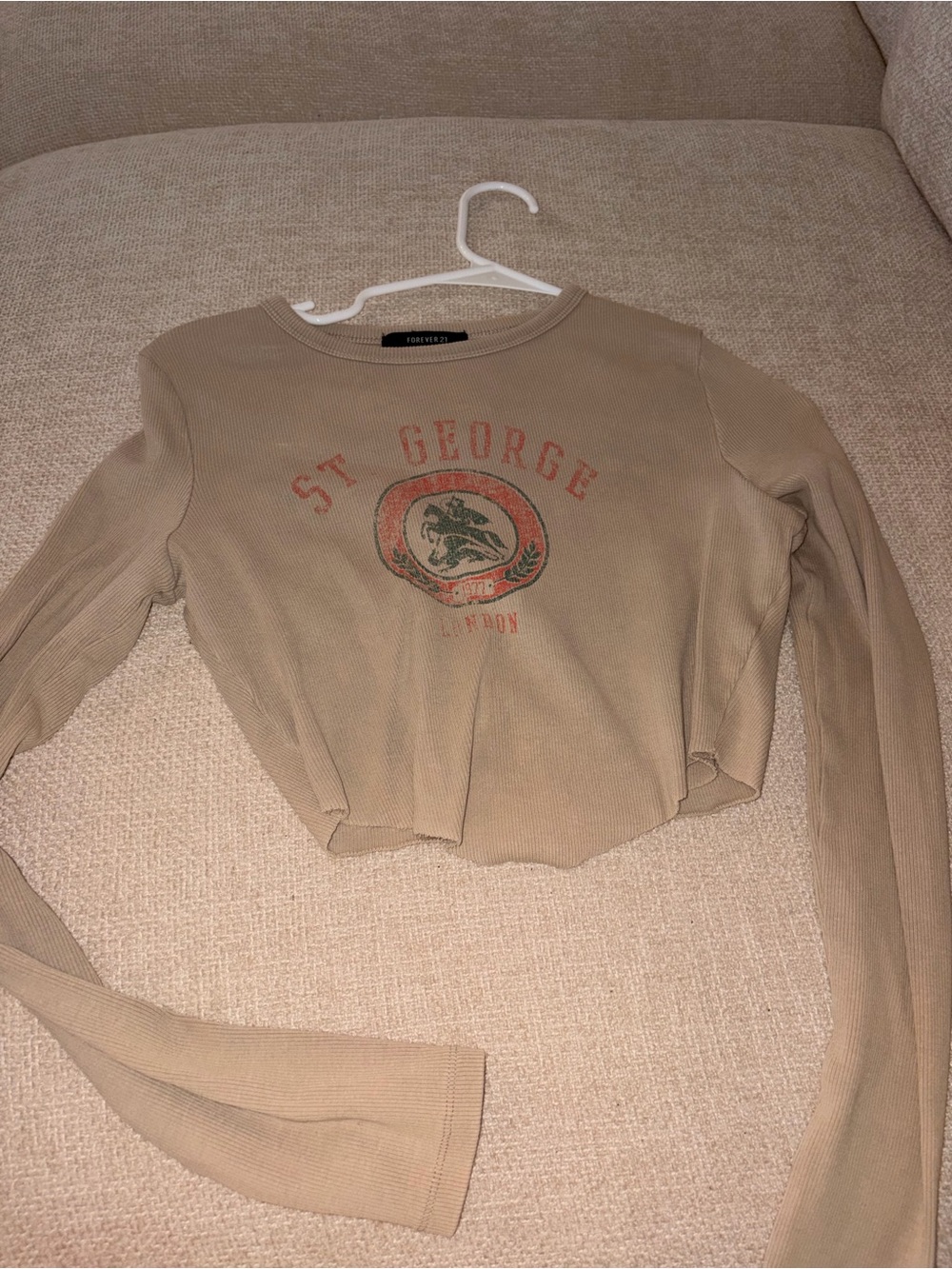 Forever 21 Tan Cropped Ribbed Sweater - St. George Graphic